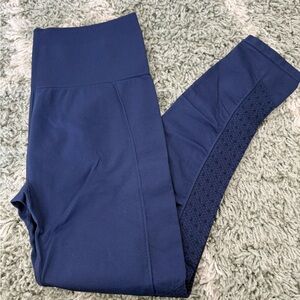 Navy Blue Leggings with Textured Side Panel